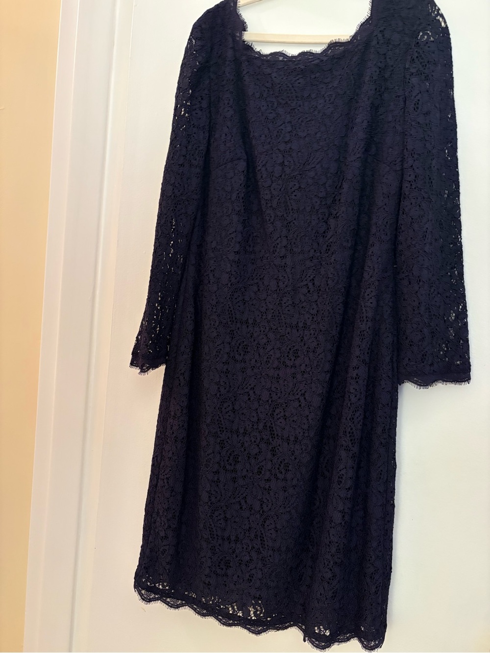 Adrianna Papell Navy Lace 3/4 Sleeve A-Line Dress with Full Length Back Zipper